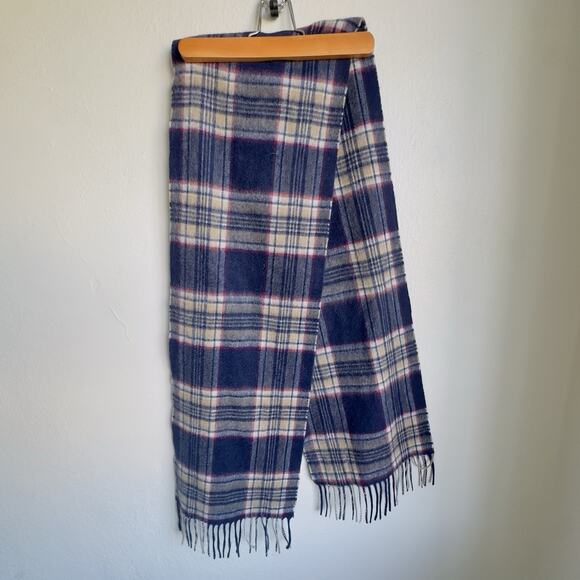 Vintage Edinburgh 100% Cashmere Plaid Scarf Navy Cream Tartan Made in Scotland - Picture 7 of 7